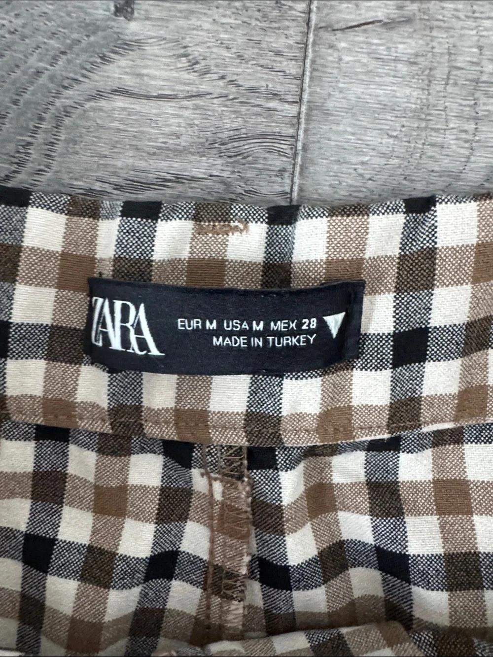 🌼Zara🌼 Tan & Black Checked Wide Leg Trousers, Size M